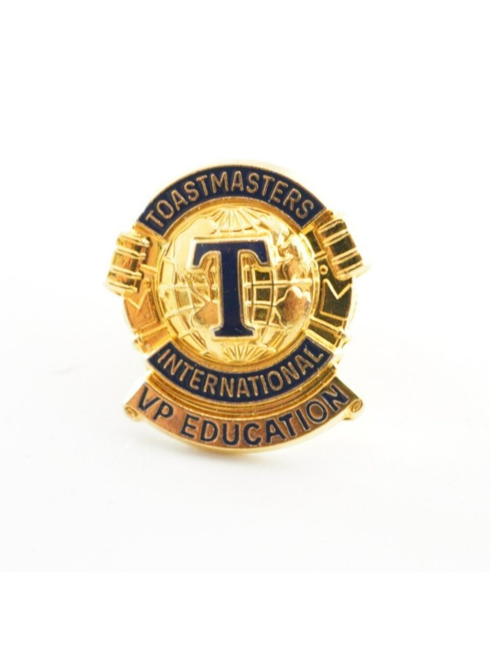 Toastmasters International VP Education Gold Lapel Pin With Blue Enamel Accent